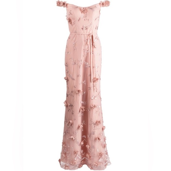Marchesa Notte Bridesmaid Floral-Embroidered Maxi Gown in Blush Pink Size 4 EUC - Picture 5 of 14